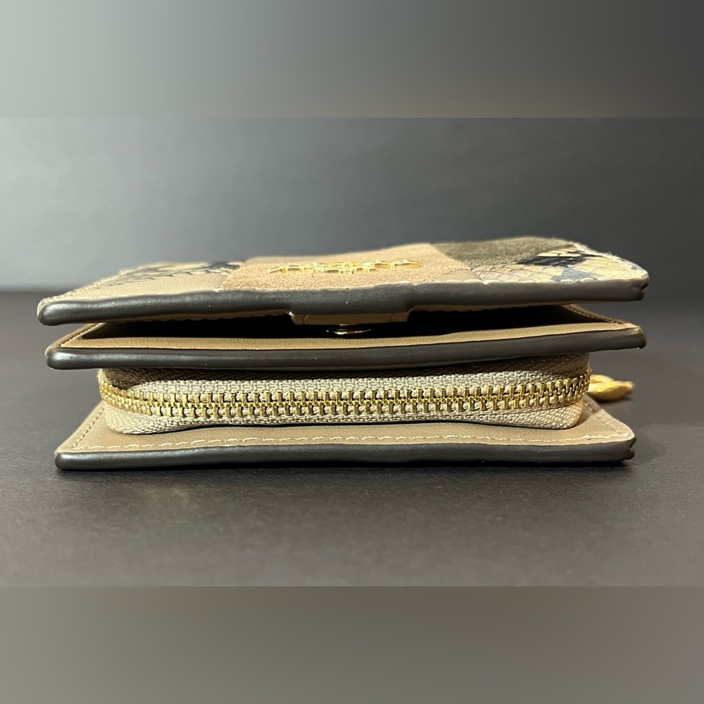 COACH Snap Wallet “Gold/Mushroom Multi” Patchwork and Snake Print - Picture 3 of 9